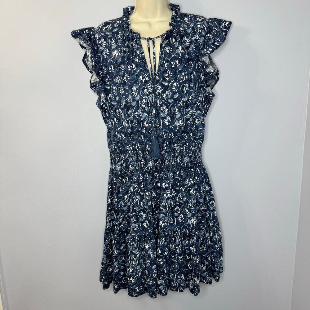 Lauren Ralph Lauren Tiered Floral Linen Blend Dress Smocked Beach Coastal Sz 12 - Picture 3 of 14